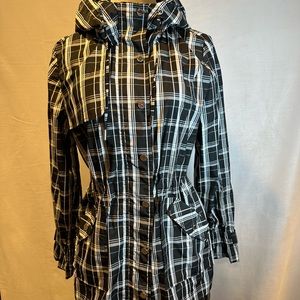 Calvin Klein Womens Hooded Plaid Jacket. Size XS